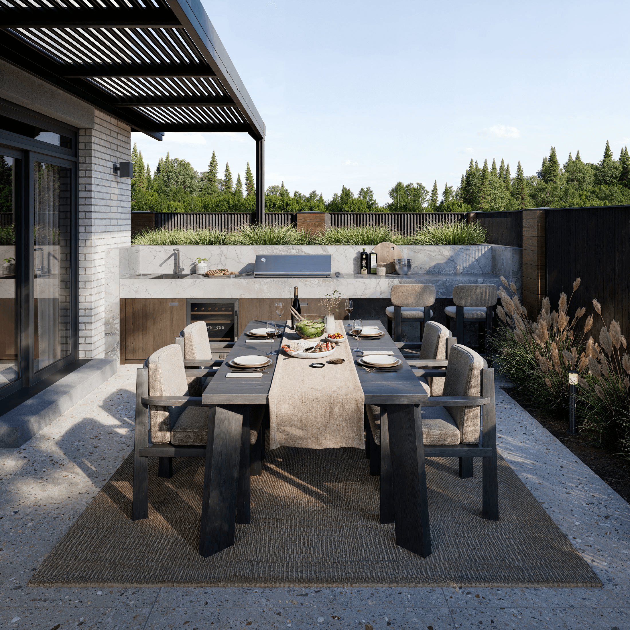 Outdoor courtyard dining area at Riverview